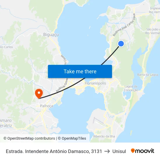 Estrada. Intendente Antônio Damasco, 3131 to Unisul map