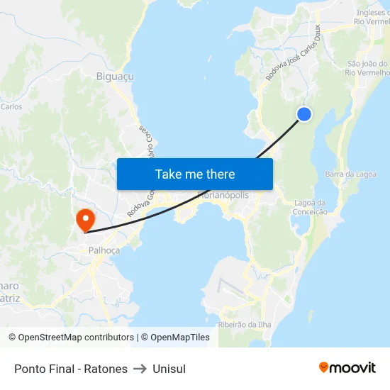 Ponto Final - Ratones to Unisul map