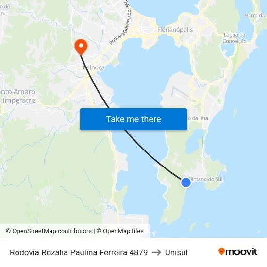 Rodovia Rozália Paulina Ferreira 4879 to Unisul map