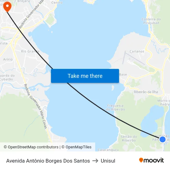Avenida Antônio Borges Dos Santos to Unisul map