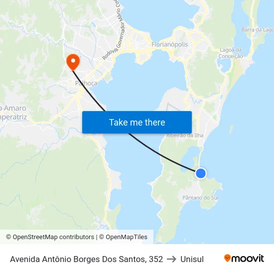 Avenida Antônio Borges Dos Santos, 352 to Unisul map