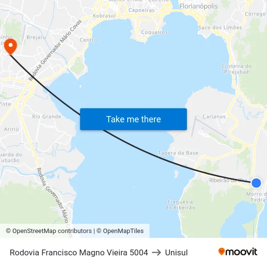 Rodovia Francisco Magno Vieira 5004 to Unisul map