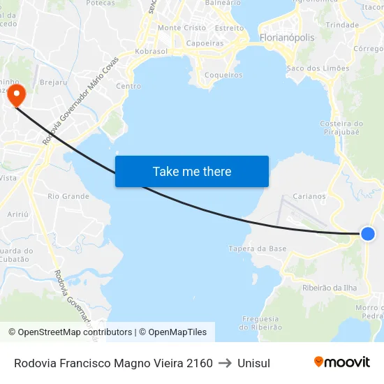 Rodovia Francisco Magno Vieira 2160 to Unisul map