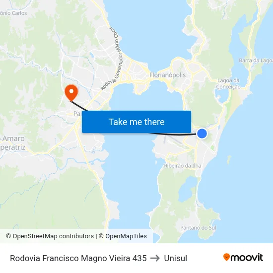 Rodovia Francisco Magno Vieira 435 to Unisul map