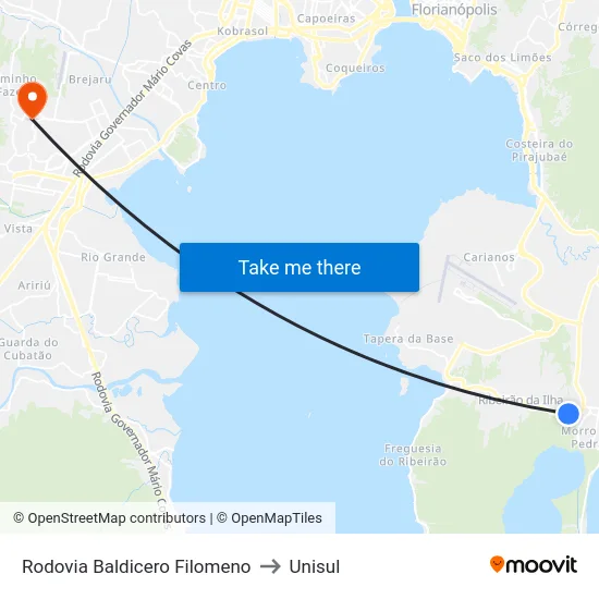 Rodovia Baldicero Filomeno,590 to Unisul map