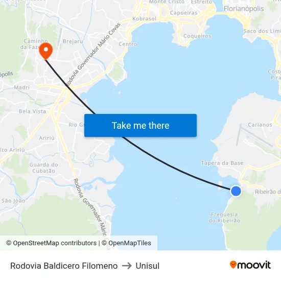Rodovia Baldicero Filomeno to Unisul map