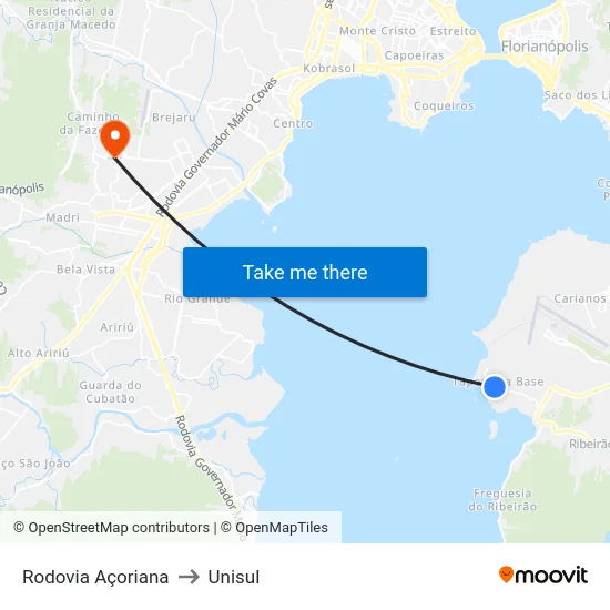 Rodovia Açoriana to Unisul map