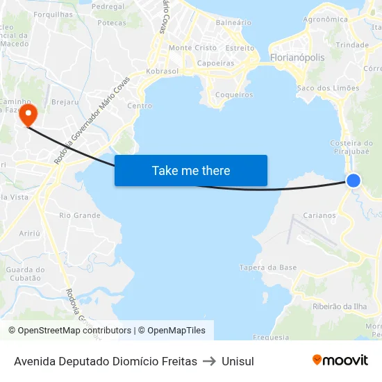 Avenida Deputado Diomício Freitas to Unisul map