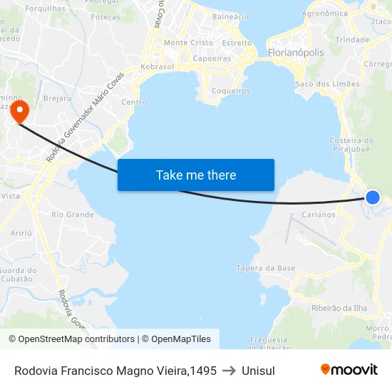 Rodovia Francisco Magno Vieira,1495 to Unisul map