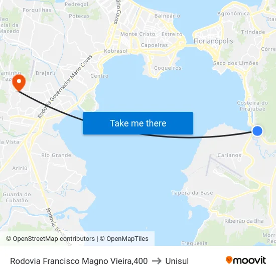 Rodovia Francisco Magno Vieira,400 to Unisul map
