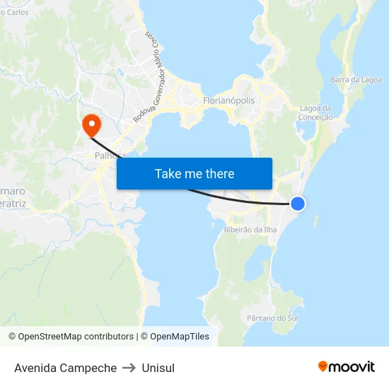 Avenida Campeche to Unisul map