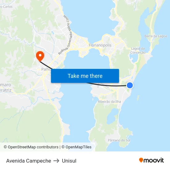 Avenida Campeche to Unisul map