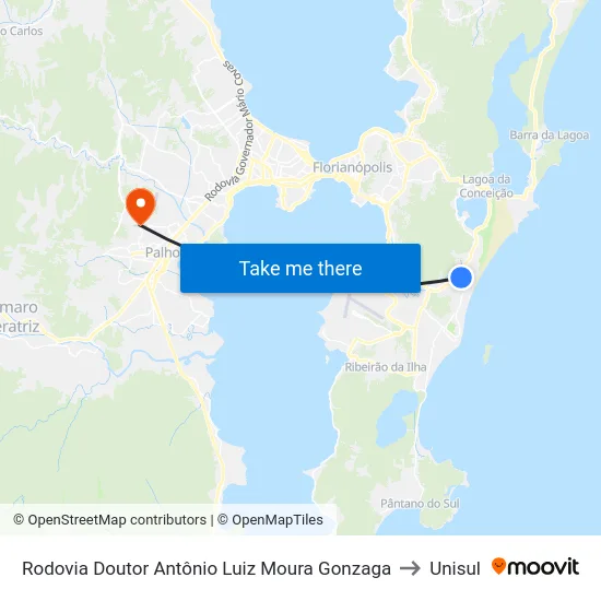 Rodovia Doutor Antônio Luiz Moura Gonzaga to Unisul map