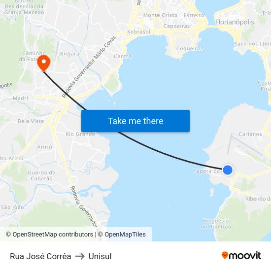 Rua José Corrêa to Unisul map
