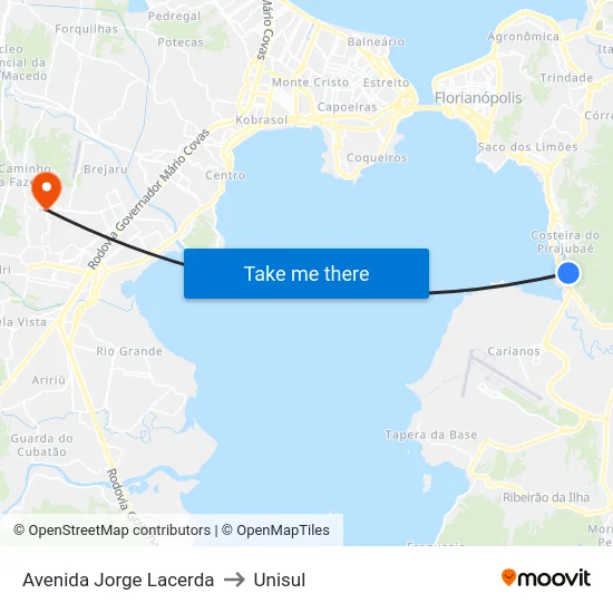 Avenida Jorge Lacerda to Unisul map