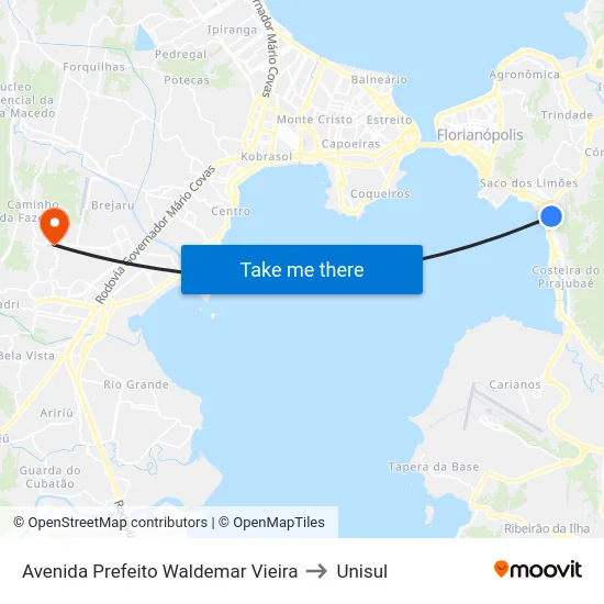 Avenida Prefeito Waldemar Vieira to Unisul map