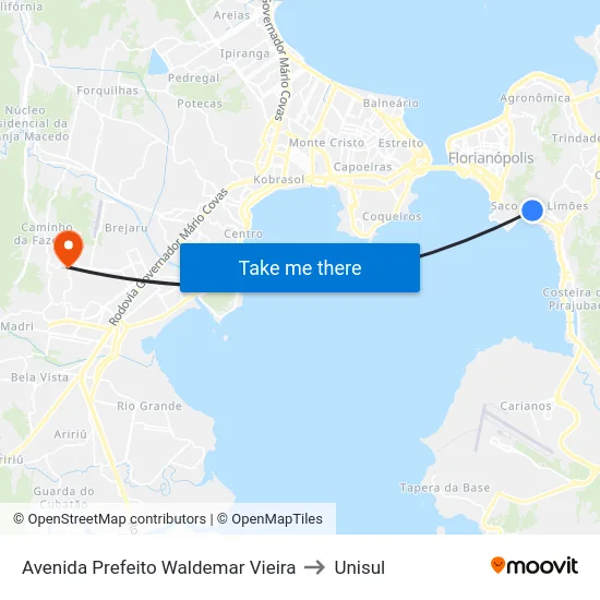 Avenida Prefeito Waldemar Vieira to Unisul map