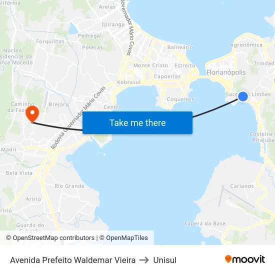 Avenida Prefeito Waldemar Vieira to Unisul map