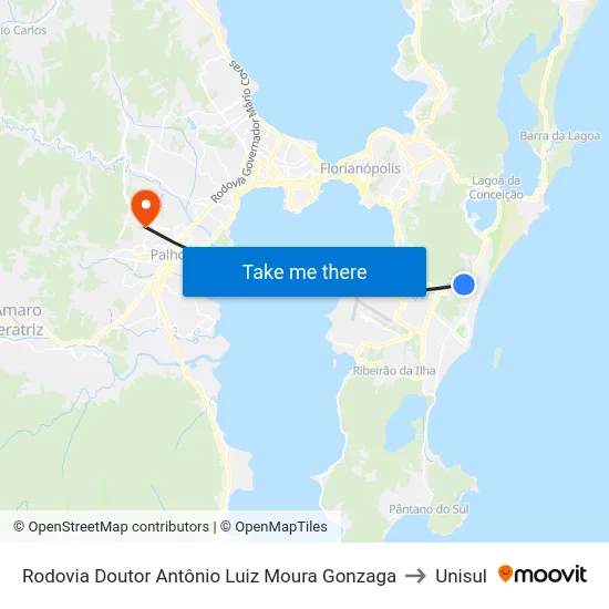 Rodovia Doutor Antônio Luiz Moura Gonzaga to Unisul map