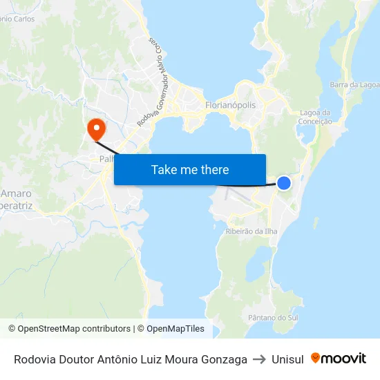 Rodovia Doutor Antônio Luiz Moura Gonzaga to Unisul map