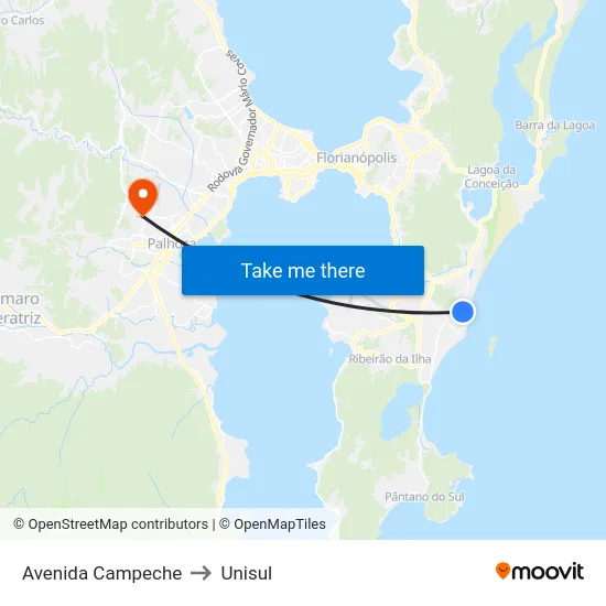 Avenida Campeche to Unisul map