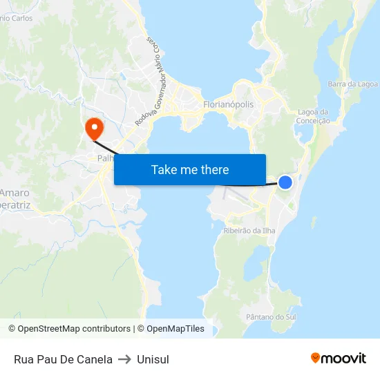 Rua Pau De Canela to Unisul map