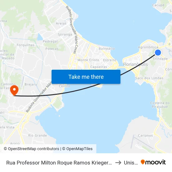 Rua Professor Milton Roque Ramos Krieger 25 to Unisul map