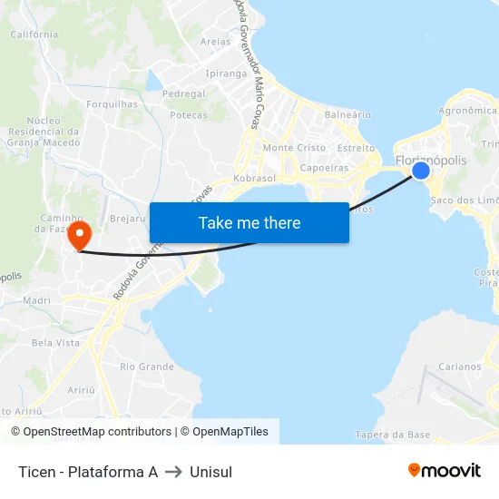 Ticen - Plataforma A to Unisul map