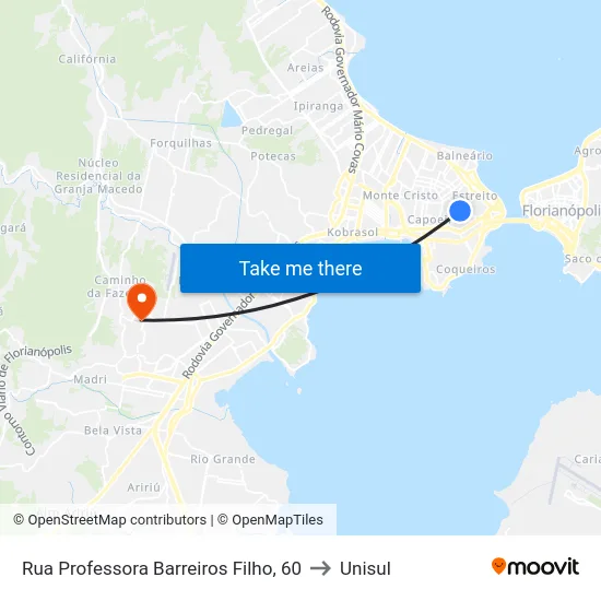Rua Professora Barreiros Filho, 60 to Unisul map