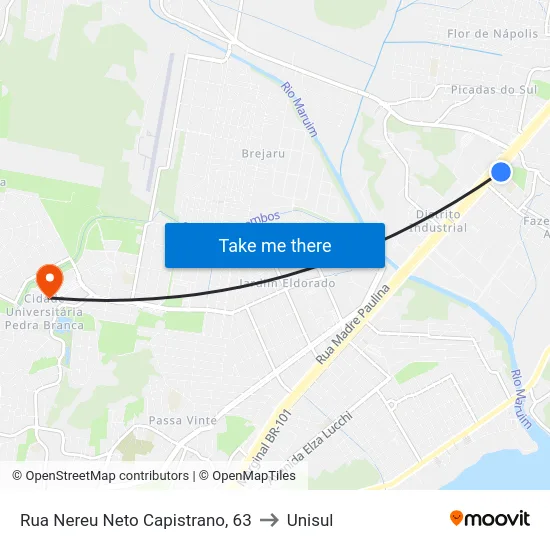 Rua Nereu Neto Capistrano, 63 to Unisul map