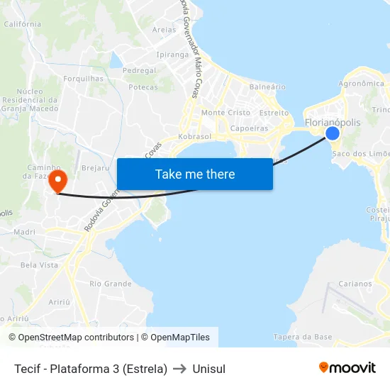 Tecif - Plataforma 3 (Estrela) to Unisul map