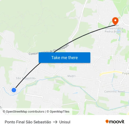 Ponto Final São Sebastião to Unisul map