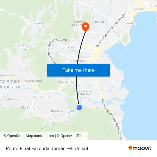 Ponto Final Fazenda Jomar to Unisul map