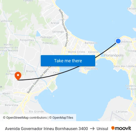 Avenida Governador Irineu Bornhausen 3400 to Unisul map