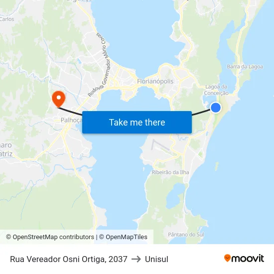 Rua Vereador Osni Ortiga, 2037 to Unisul map