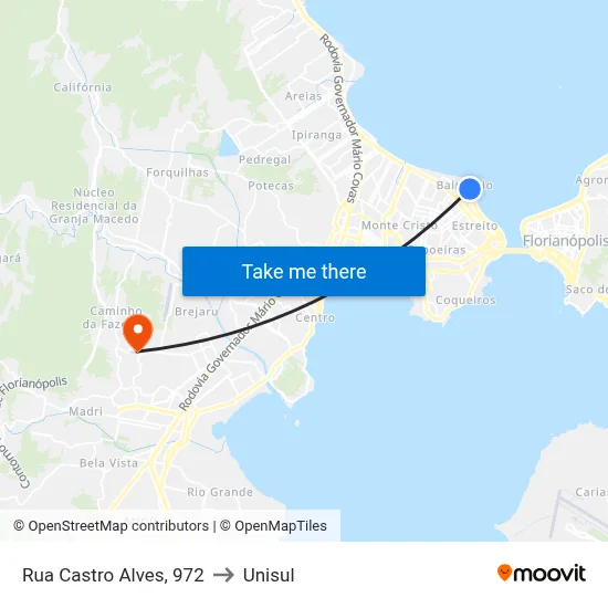 Rua Castro Alves, 972 to Unisul map