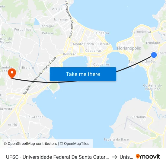 UFSC - Universidade Federal De Santa Catarina to Unisul map