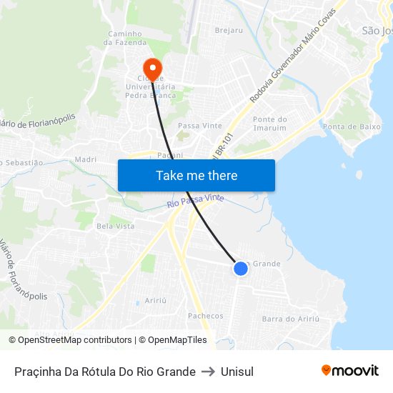 Praçinha Da Rótula Do Rio Grande to Unisul map