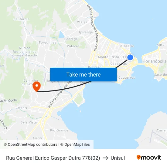 Rua General Eurico Gaspar Dutra 778(02) to Unisul map