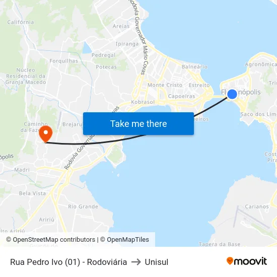 Rua Pedro Ivo (01) - Rodoviária to Unisul map