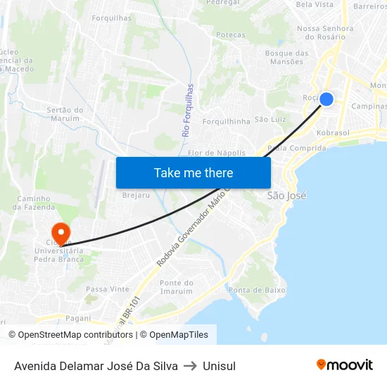 Avenida Delamar José Da Silva to Unisul map