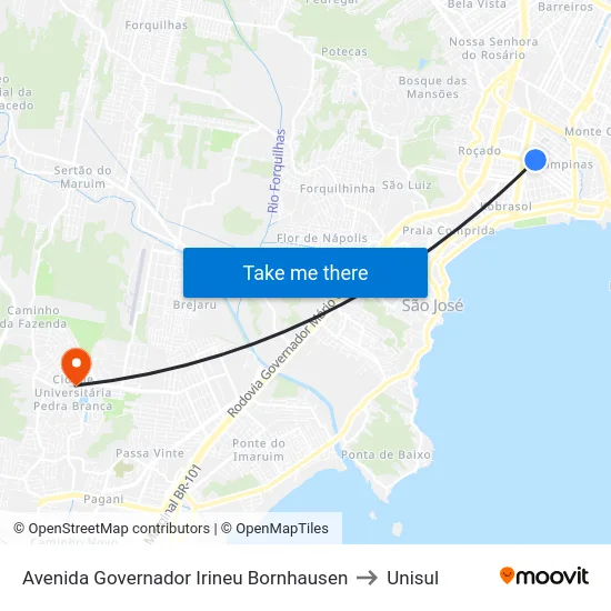 Avenida Governador Irineu Bornhausen to Unisul map