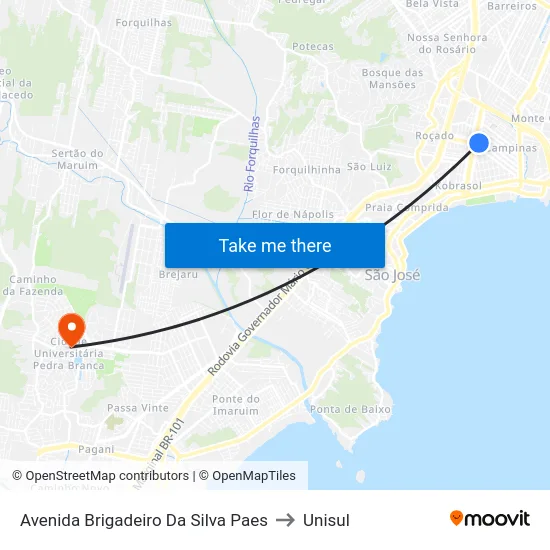 Avenida Brigadeiro Da Silva Paes to Unisul map