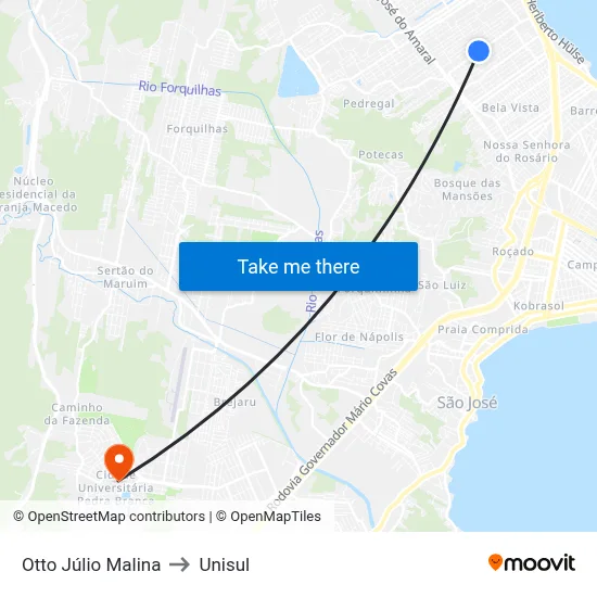 Otto Júlio Malina to Unisul map