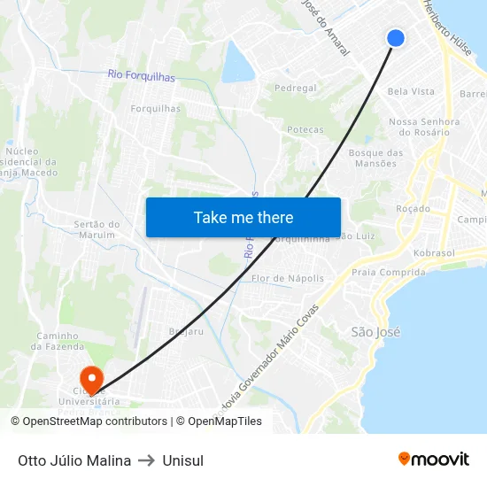 Otto Júlio Malina to Unisul map