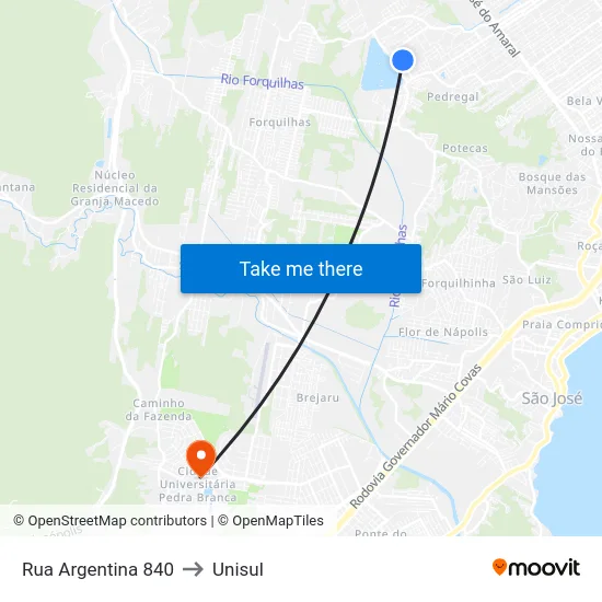 Rua Argentina 840 to Unisul map