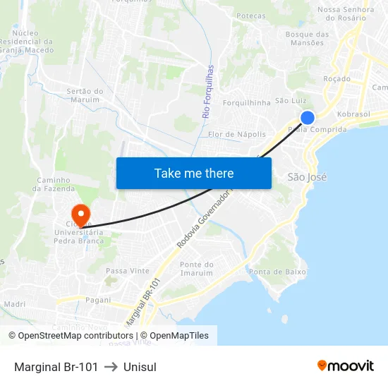 Marginal Br-101 to Unisul map