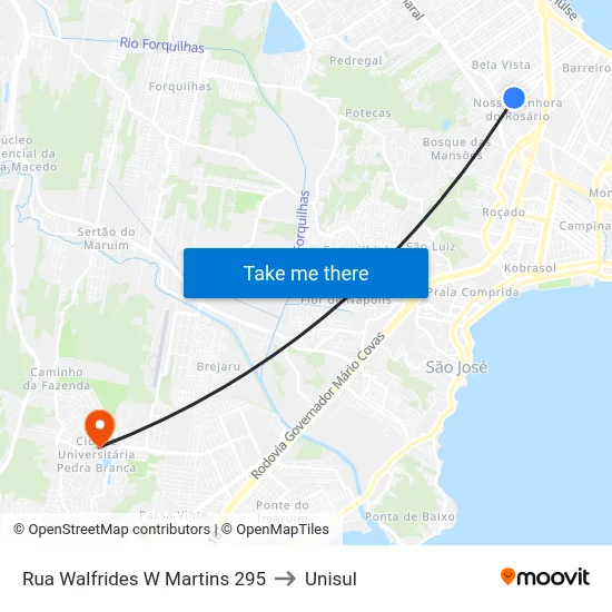 Rua Walfrides W Martins 295 to Unisul map