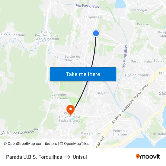Parada U.B.S. Forquilhas to Unisul map