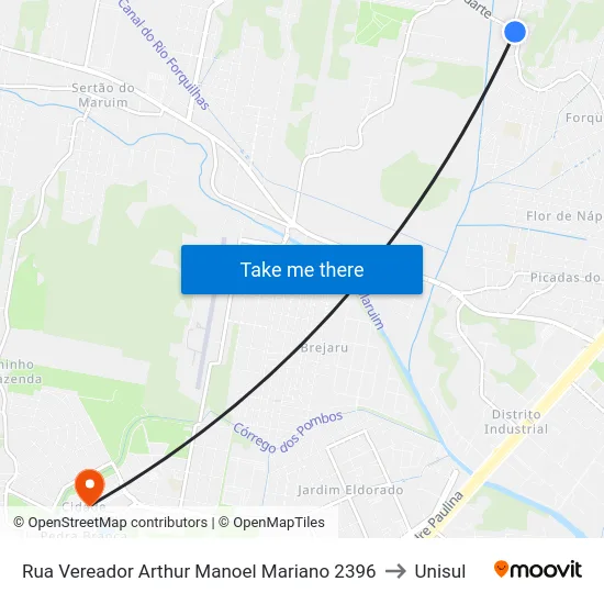 Rua Vereador Arthur Manoel Mariano 2396 to Unisul map